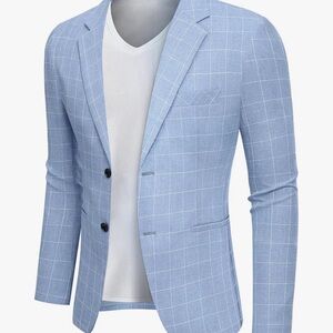 Light Blue Windowpane Sport Coat Blazer - Men's